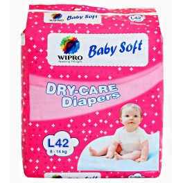 Wipro Baby Soft Dry Care Diapers Large - 42 Pieces